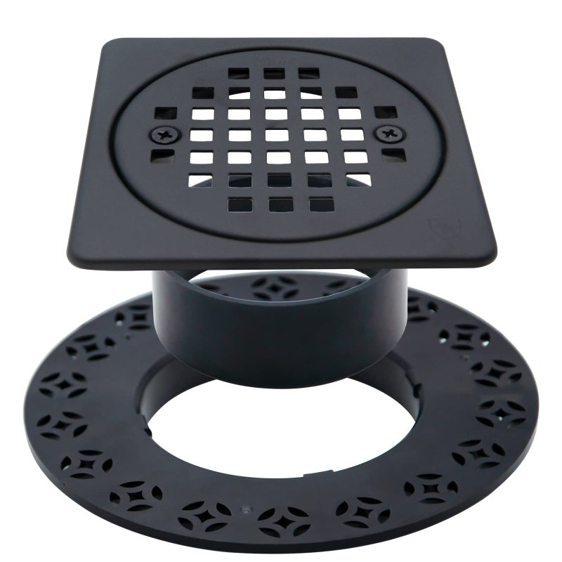REEPLAR 4 Inch Drain Grate Kit Compatible with Schluter Kerdi-Drain Flange Square Shower Floor Drain SS304 Stainless Steel and ABS Material - CUPC Certification  Matte Black - Image 1